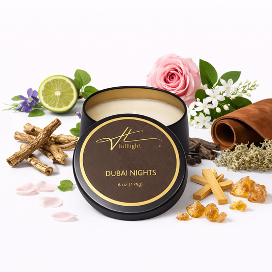 Hillight Dubai Nights exotic oud travel candle with rose and musk