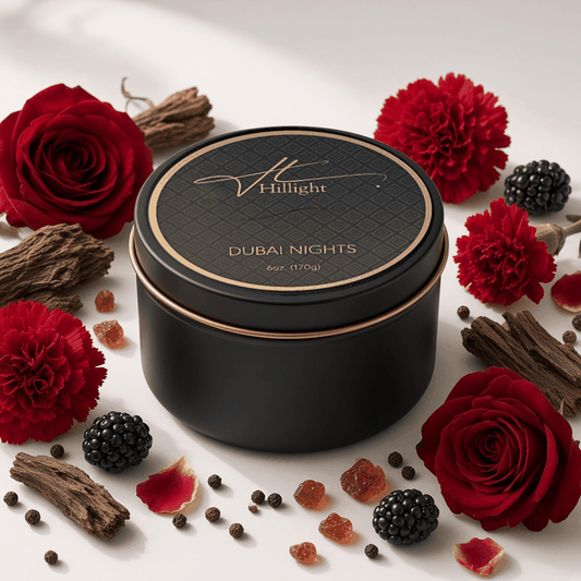 Hillight Dubai Nights exotic oud travel candle with rose and musk