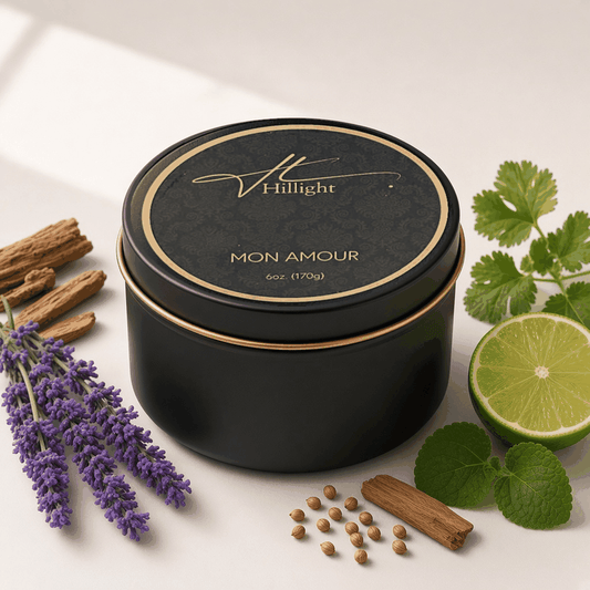 Hillight Mon Amour romantic travel candle with cedarwood and lavender