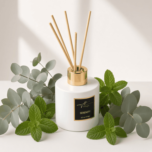 Serenity reed diffuser with reeds eucalyptus and mint aromatherapy scent