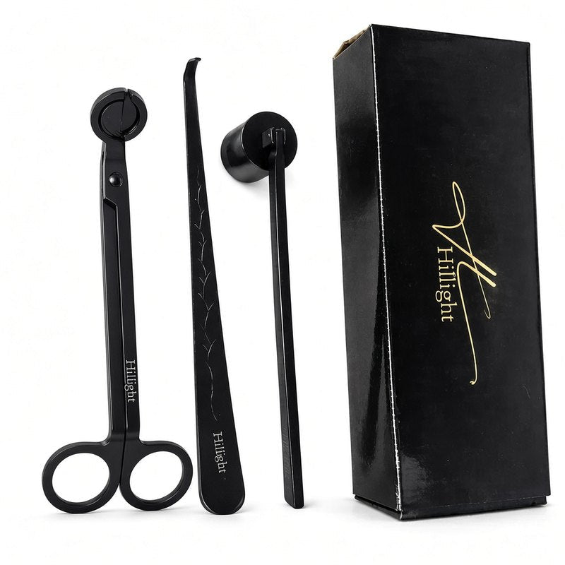 Hillight Candle Care Tool Kit in black: wick trimmer, snuffer and dipper with gift box