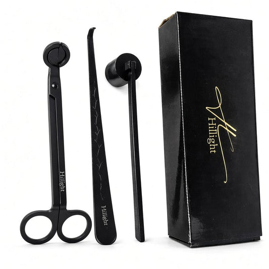 Hillight Candle Care Tool Kit in black: wick trimmer, snuffer and dipper with gift box