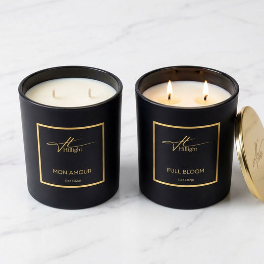 Hillight luxury coconut soy blend wax candle burning cleanly — no soot, clear vessel walls