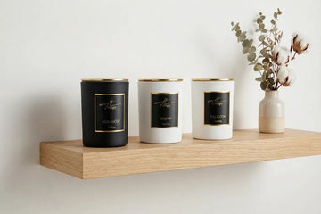 Hillight luxury candles stored correctly — lids on, upright, away from direct sunlight, at room temperature