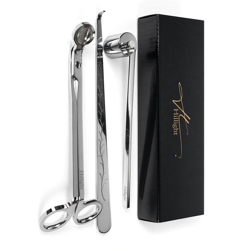 Hillight candle care tool kit in silver stainless steel