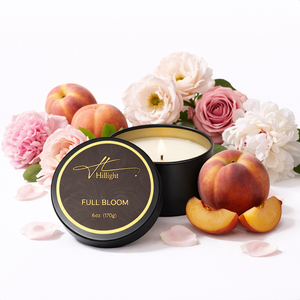 Hillight Full Bloom floral travel candle with rose peony and peach