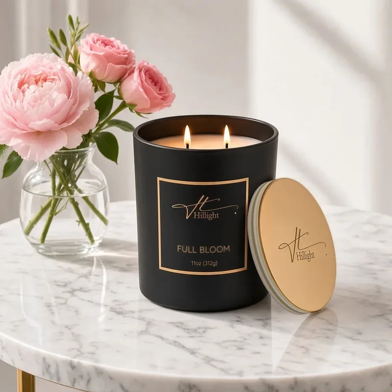 Full Bloom floral candle with wild rose peony and peach by Hillight