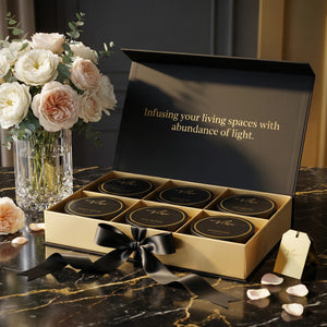 Hillight travel candle collection styled with flowers and botanicals