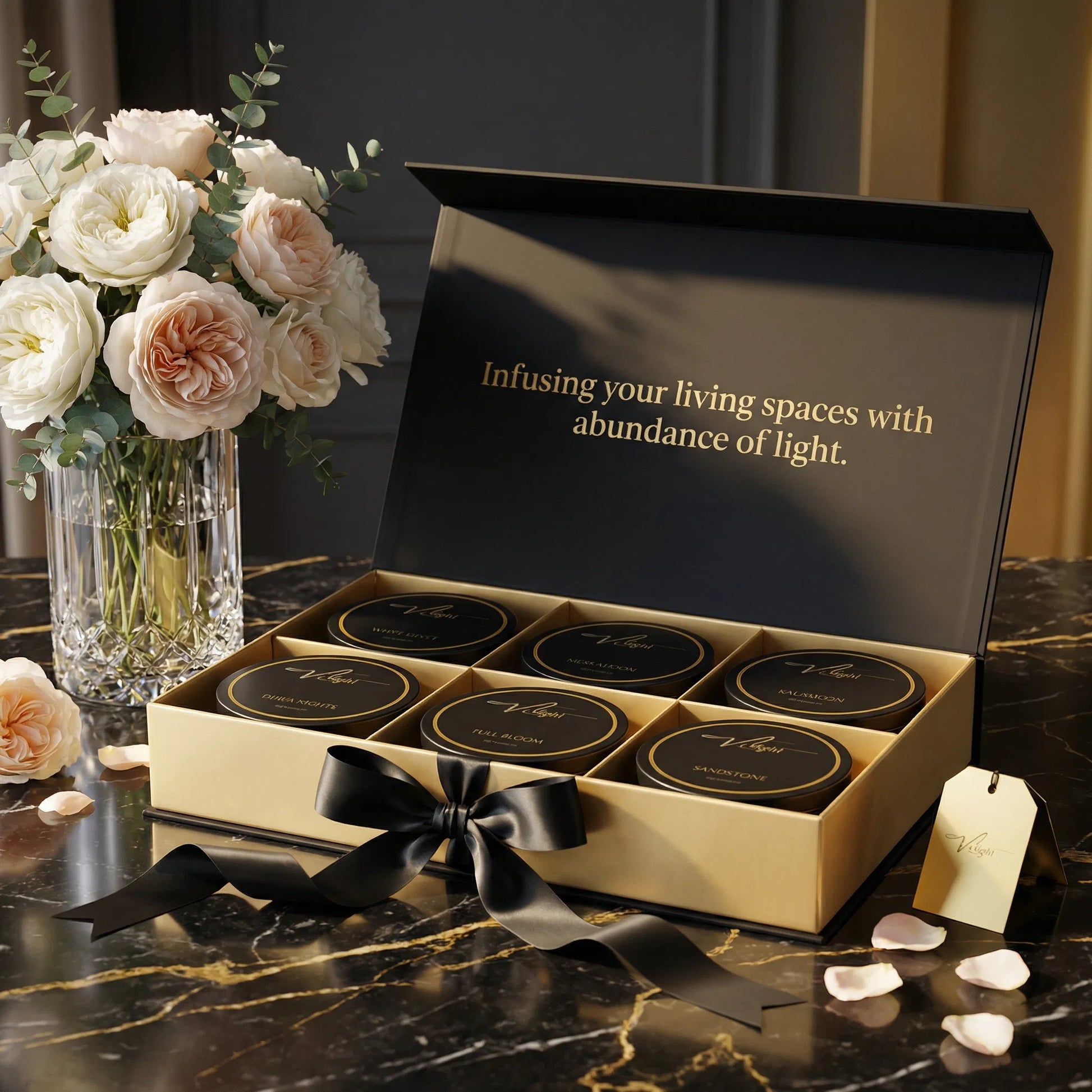 Hillight travel candle collection styled with flowers and botanicals