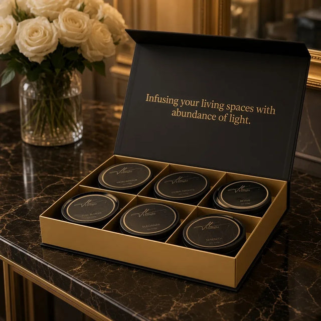 Hillight Travel Candle Collection in its black and gold gift box