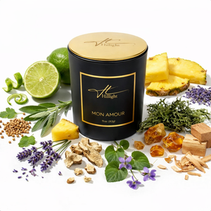 Mon Amour double-wick luxury candle with fresh herbs and botanicals