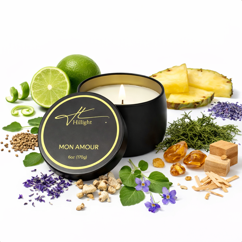 Hillight Mon Amour romantic travel candle with cedarwood and lavender