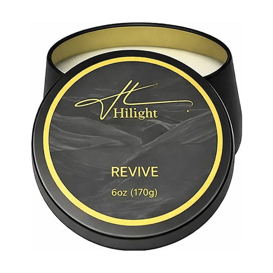 Revive 6oz coconut soy blend wax travel candle in gold tin by Hillight
