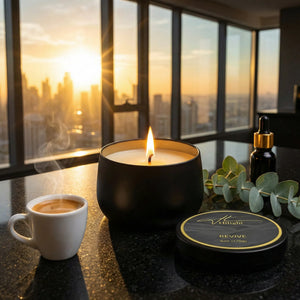 Revive travel candle open tin showing coconut soy blend wax