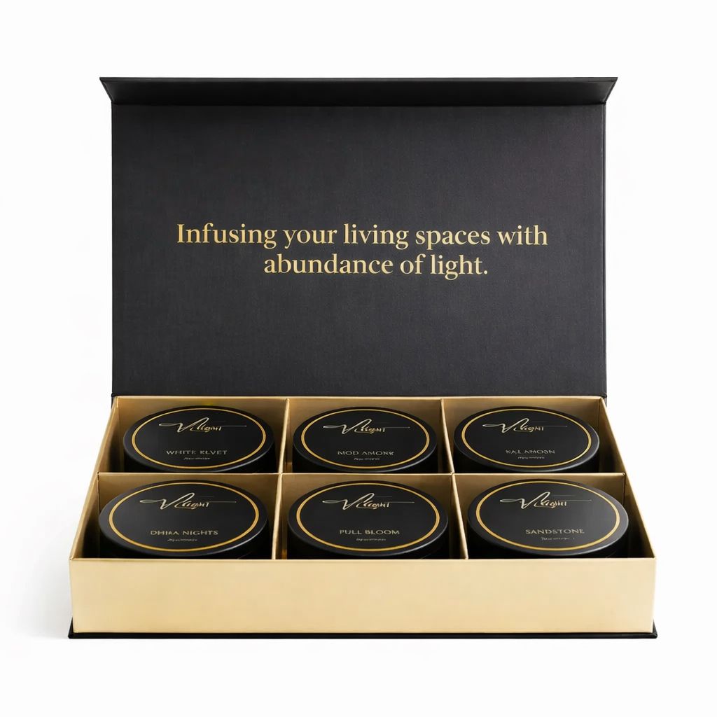 Hillight luxury travel candle collection six coconut soy blend wax candles in gold tins